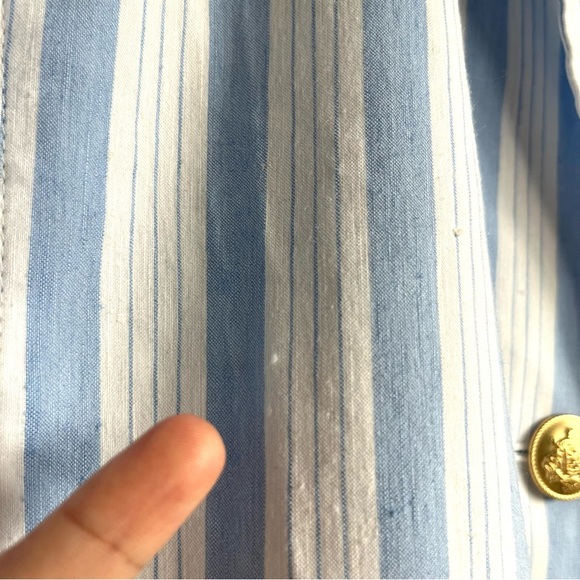 J.Crew Patch Pocket Blazer Sz M Striped Linen Nautical Blue White Gold Button - Picture 7 of 16